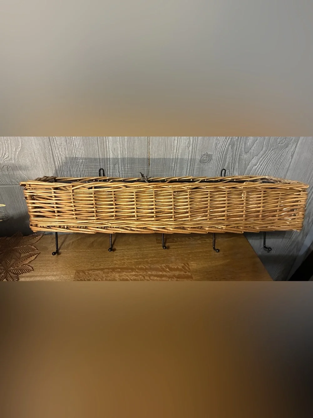 Wicker Wall Planter Basket with Black Iron Brackets - Natural Brown 24” x7
